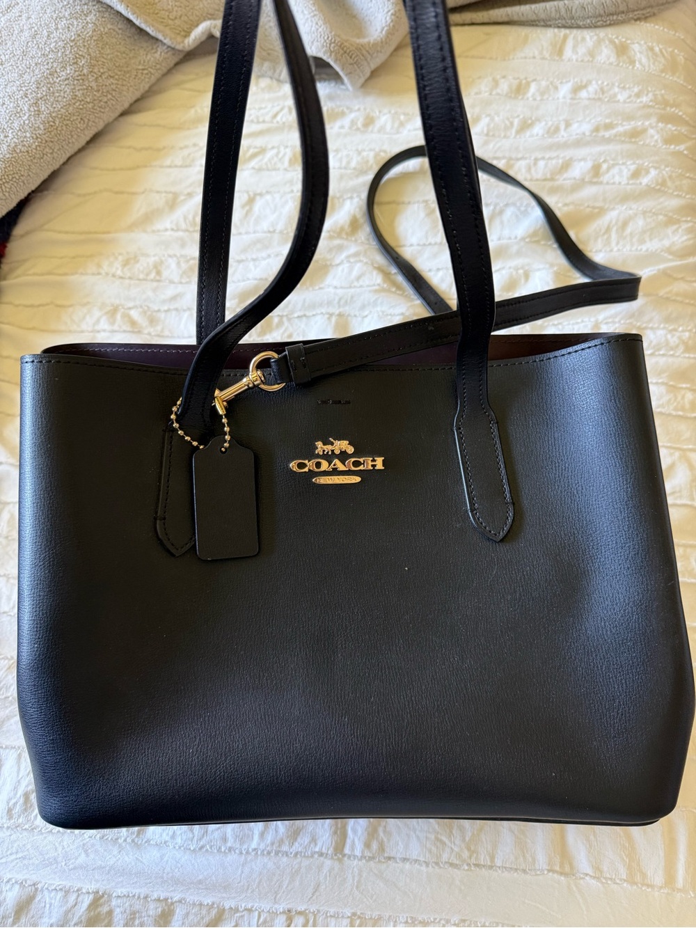 COACH Black Leather Tote with Gold Logo